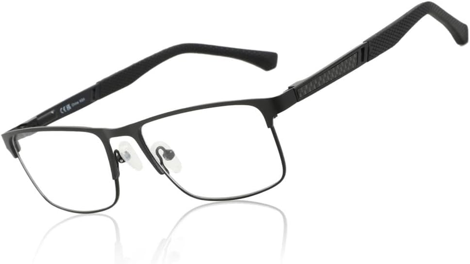 ZENOTTIC Blue Light Reading Glasses for Men Computer Readers Trendy Square Metal Frame Anti Glare