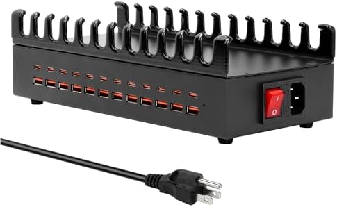 300W Charging Station for Multiple Devices, ALI SEA 24 Port USB C Fast Charging Station, Multi Device Charger Station Organizer Compatible with Cellphone, Tablet, Kindle, iPhone iPad and More