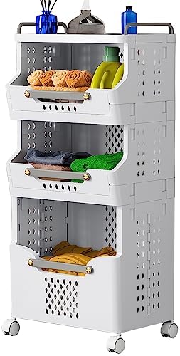 Laundry Basket with Wheels,Rolling Folding Laundry Hamper,utility cart,Kitchen storage Cart,Stackable Storage Bins Open Front,Dirty Clothes Hamper,Plastic laundry room organization