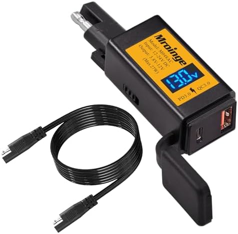 Mroinge Motorcycle USB-C Charger, SAE to USB Adapter, 27W Dual Port USB Fast Charger with Voltmeter/Ammeter and ON/Off Switch, Perfect for Phone, Tablet, GPS etc Charging