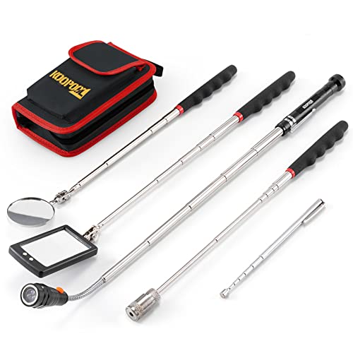 Telescoping Magnetic Pickup Tool Set, Inspection Mirror Telescoping, LED Flashlight, Cool Gadgets for Men, Father’s Day Gift, Gifts for Dad, Husband, Kids, Boyfriend, Magnet Stick (Red)