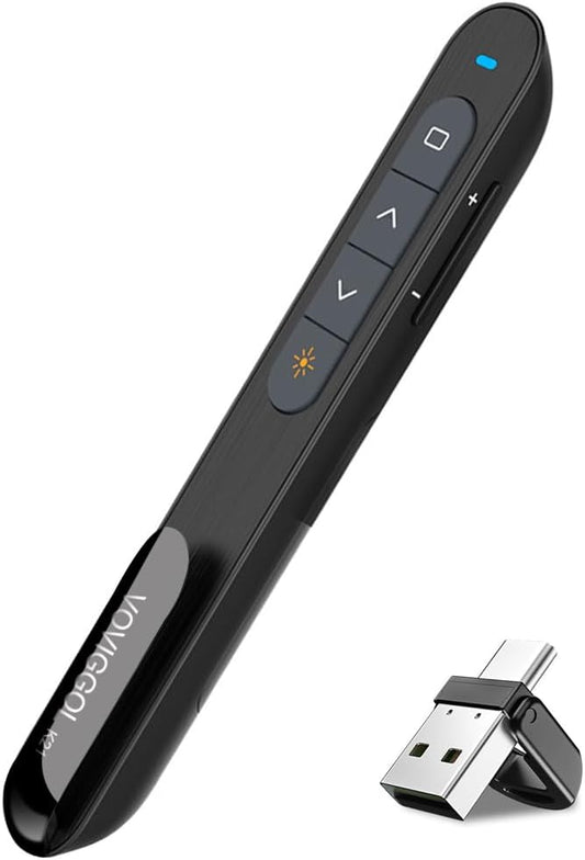 VOVIGGOL USB/Type-C 2 in 1 Presentation Clicker for Powerpoint, Hyperlink Volume Wireless Presenter Remote Control Slide Advancer PPT Clicker for Mac iPad Computer Laptop