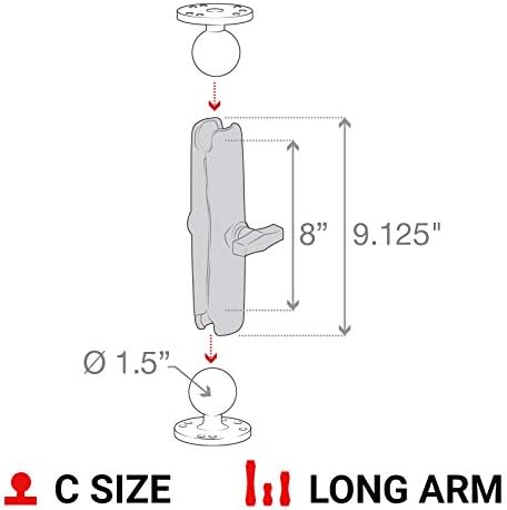 RAM Mounts C Size 1.5" Double Socket Mount Arm – Long (RAM-201U-D)