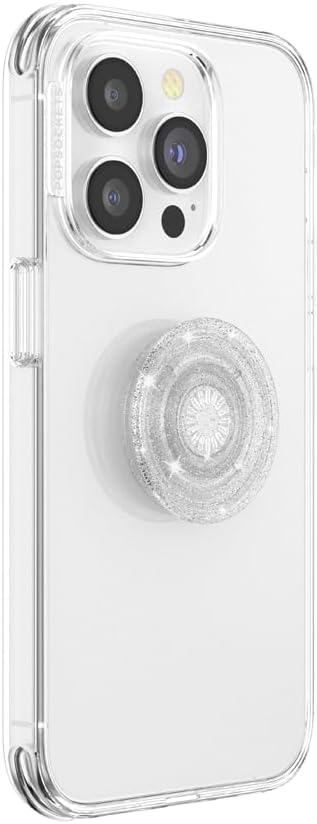 PopSockets Adhesive Phone Grip, Holder, Phone Stand, Kindle - Clear Glitter Silver