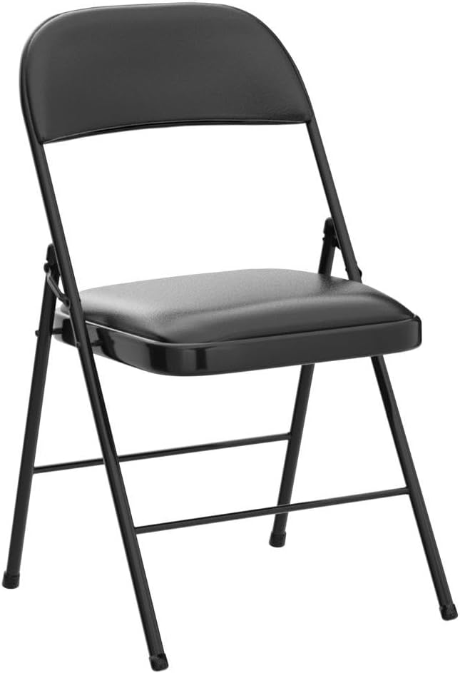 Nazhura 4 Pack Folding Chairs with Padded Vinyl Cushion Chairs with Comfortable Cushion and Durable Steel Frame for Home and Office, for Indoor and Outdoor Events (Black, Vinyl)