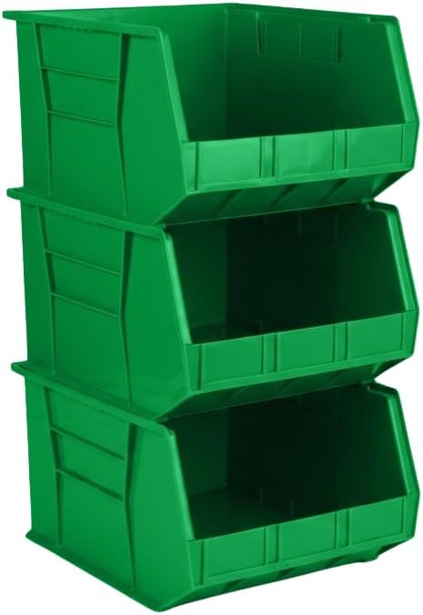18" x 16.5" x 11" (3 Pack) Plastic Stackable Storage Bin, Green