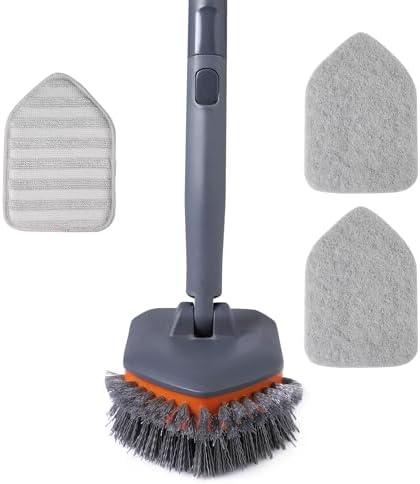 CLEANHOME Tub Tile Scrubber Brush with 3 Different Function Cleaning Pads and 56" Extendable Long Handle-No Scratch for Cleaning Bathroom Kitchen Toilet Wall Sink,Orange