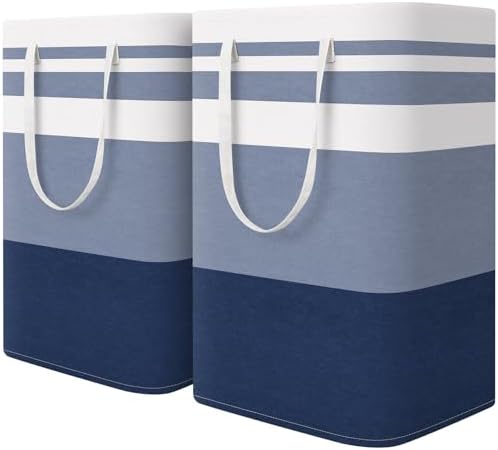 HomeHacks 2-Pack Large Laundry Basket, Waterproof, Freestanding Laundry Hamper, Collapsible Tall Clothes Hamper with Extended Handles for Clothes Toys in the Dorm and Family (Blue, 75L)