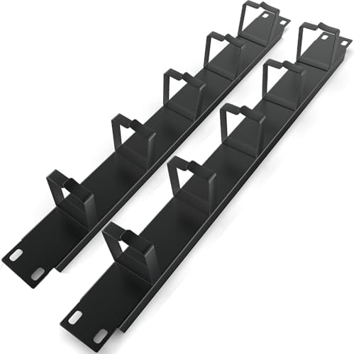 1U Cable Management Panel (2 Pack) for 19" Server Rack - Tupavco TP1724 | Wire manager panel for organizing a standard 19in rackmount, with 5 D-ring hooks