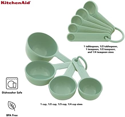 KitchenAid Universal Easy To Read Measuring Cup and Spoon Set with Soft Grip Handle for Maximum Control, Hang Hole and Nesting For Easy Storage, Dishwasher Safe, 9 Piece, Pistachio