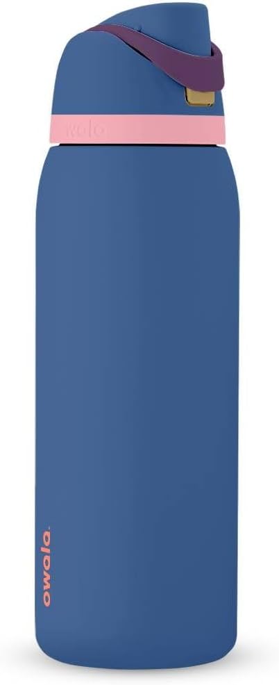 Owala FreeSip Insulated Stainless Steel Water Bottle with Straw for Sports and Travel, BPA-Free Sports Water Bottle, 24 oz, Pink, Angel Food Cake