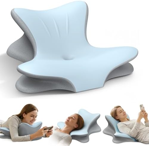 Cervical Neck Pillow for Pain Relief, Ergonomic Reading Pillow for Bed, Orthopedic Wedge Pillow Back Support Pillow, Contour Memory Foam Pillows for Sleeping, Couch Floor Use Lying Reading (Blue)