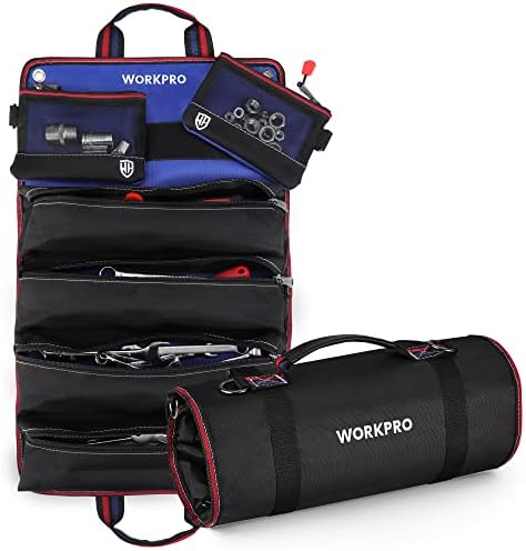 WORKPRO Roll Up Tool Bag, Tool Roll Up Bag with Detachable Tool Pouches, Heavy Duty Tool Bag Organizer with 6 Pockets, Tool Organizer for Mechanic, Electrician, Plumber and Carpenter