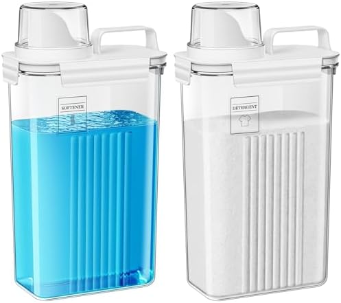 Laundry Detergent Dispenser for Laundry Room,94oz Fabric Softener Dispenser,Liquid Laundry Detergent Container,Laundry Detergent Organizer for Laundry Room Organization with 6 Labels,2 Pack