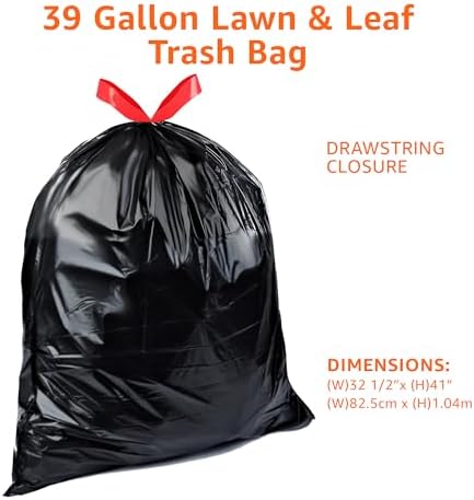 Amazon Basics Lawn & Leaf Drawstring Trash Bags, 39 Gallon, 40 Count, Black, Unscented