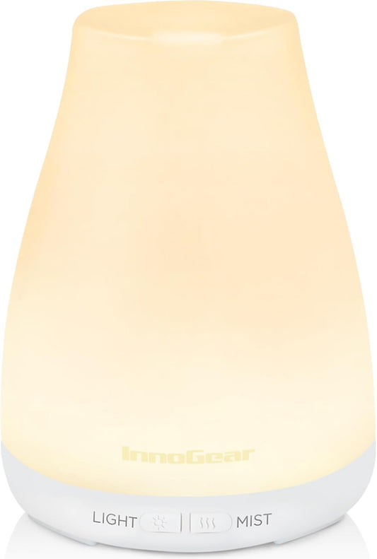 InnoGear Essential Oil Diffuser, Ultrasonic Diffusers for Home Aromatherapy Humidifier for Bedroom Room 7 Colors LED 2 Mist Mode Auto Off, Basic White