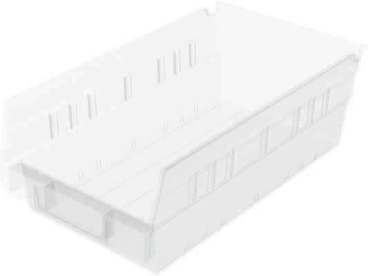 Akro-Mils 30130 Plastic Shelf Bins, Heavy Duty Storage Bins for Garage, Closet, and Drawer Organization, 12" x 6-1/2" x 4", Clear, 12-Pack