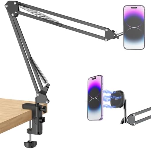 VRIG Magnetic Phone Holder Mount for Bed, Magsafe Flexible Arm Overhead Desk Phone Mount Stand, Adjustable Bedside Laying Down Tablet Mount for iPhone17 16 15 14, Men