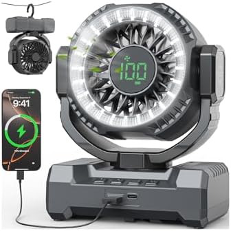 24000mAh Camping Fan, Portable Rechargeable Fan, Battery Powered Fan with LED Lantern & 120° Oscillation, Battery Operated Ventiladores for Travel, Tent, Fishing, Jobsite, Outdoor, Gifts for Men Dad