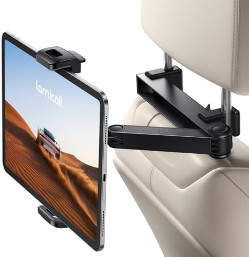 Lamicall Car Headrest Tablet Holder - [Lockable] [3 in 1 Extension Arm] Upgrade Tablet Mount for Car Backseat, Gifts Road Trip Essentials for Kids, for iPad Pro Air Mini, Fire HD, 4.7-13" Tablets
