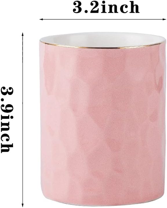 Ceramic Pen Holder Stand Cup Pencil Holder Organizer Makeup Brush Holders for Home Office Desk (Pink)