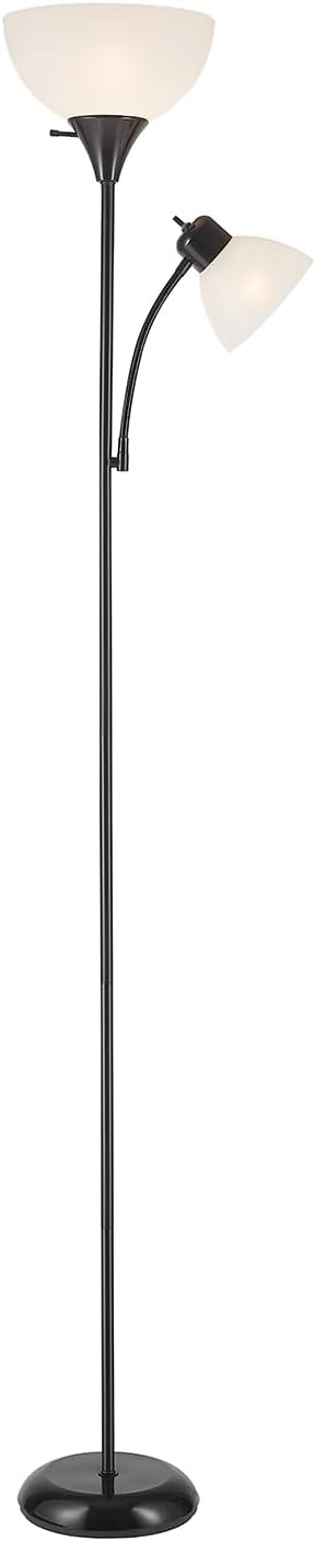 Globe Electric 67135 72" Floor Lamp with Adjustable Reading Light, Bright, Easy-to-Assemble Torchiere for Bedroom, Living Room & Office - Space-Saving Slim Design