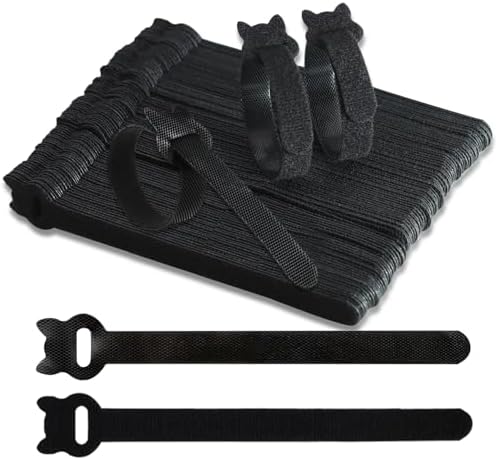 Reusable Cable Ties 8 In 100 Pack Heavy Duty Black Cord Organization Straps Adjustable & Releasable Hook and Loop for Indoor/Outdoor Wire Management