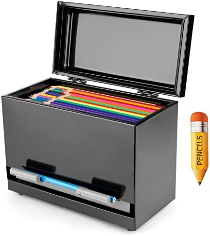 Pencil Dispenser for Classroom, Stainless Steel Pen Holder, Black