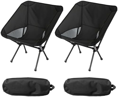 Wind Tour Portable Camping Chair Lightweight Foldable Outdoor Chair for Hiking Camp Backpacking Lawn Beach Fishing Picnic with Carry Bag (Black-2)