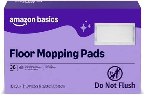 Amazon Basics Floor Cleaning Wet Mopping Pads, Super Absorbent, Fits Swiffer WetJet Mopping Systems, 36 Count, Packaging May Vary