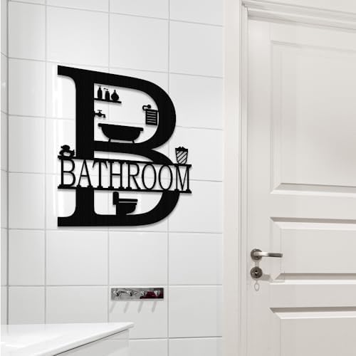 XORT Metal Bathroom Wall Decor, Farmhouse Metal Bathroom Wall Art, Funny Bathroom Sign for Modern Home Hanging Decorations. (Black - 12 x 14 inch)