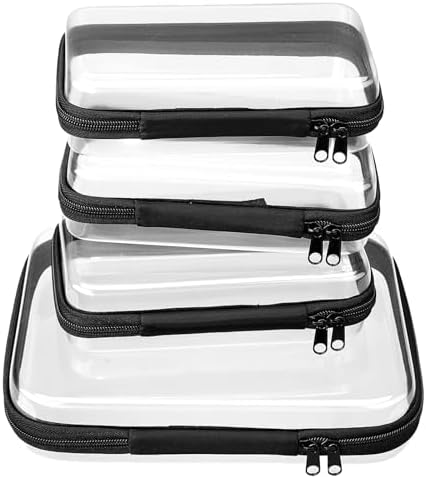 4 pcs Clear Zipper Pouches,Hard Shell Zipper Case, Toiletry Bag for Travel, CLear Diaper Bag, Toiletry Pouch, Travel Organizer, Cosmetic Bag,Toy Storage Bins (M+3S)(Black)