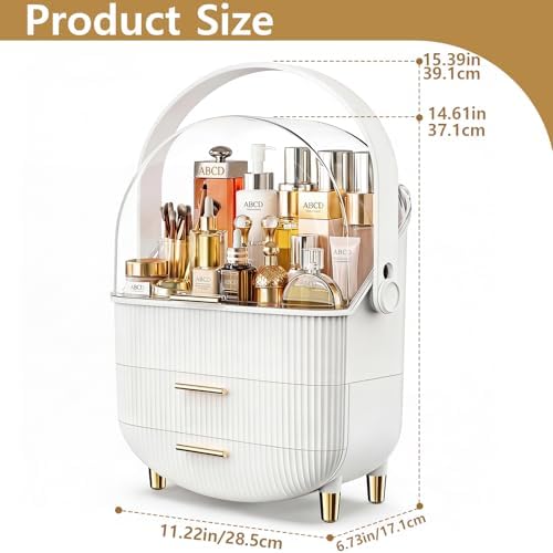Makeup Organizer Skincare Organizers - Cosmetic Display Cases with Transparent Cover, SkinCare Organizers for Bathroom Countertop, Bedroom Vanity Desk, Lipstick Organizer, White