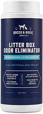 Rocco & Roxie Litter Box Odor Eliminator, Best Natural Urine Deodorizer, Cat Box Deodorizer, Smell Control, Odor Absorber, Safe for Kitty, 12 oz