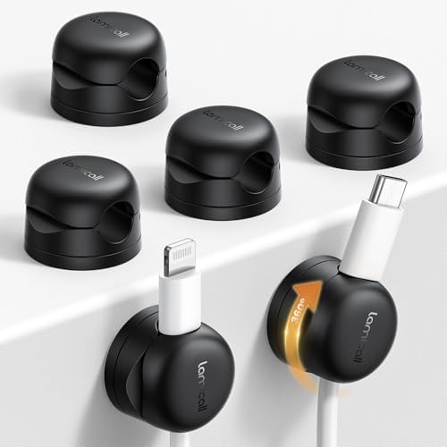 6Pack Rotatable Cord Organizer, Spring Cable Clips - Lamicall [1s Lock] Cord Holder, Desk Phone Charger Cable Management, Adhesive Wire Organizer Keeper for Nightstand, Home Office Accessories