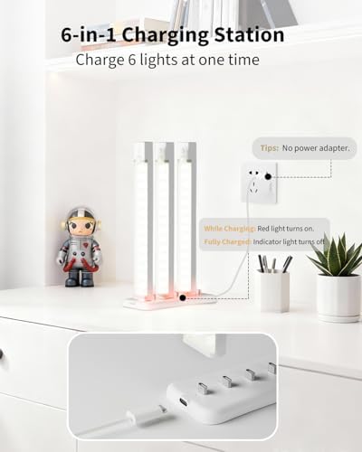 6-Pack 8-Inch Under Cabinet Lighting with Charging Station Rechargeable Motion Sensor Light Indoor 3 Color Dimmable Closet Light USB LED Magnetic Wireless Under Counter Lights for Kitchen Stair