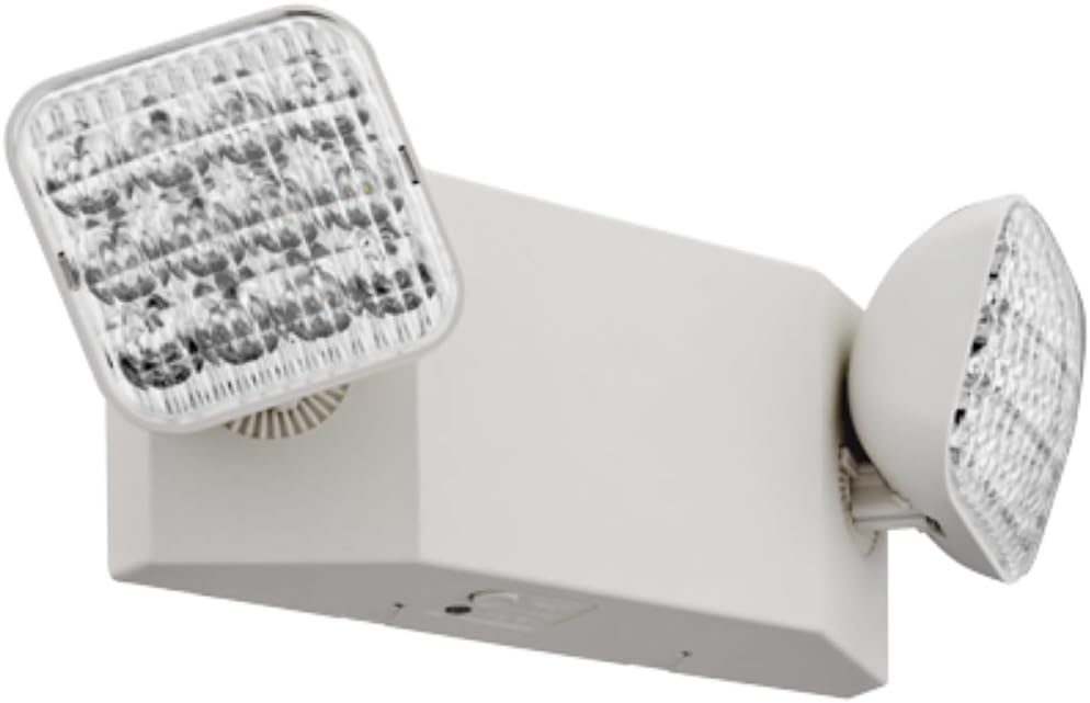 Lithonia Lighting Basics LED Emergency Light, Emergency Lighting with Dual Adjustable LED Lamp Heads, Wall Mount, Damp Location Rated, 90-Minute Backup, 120/277V, White (EU2C M6)