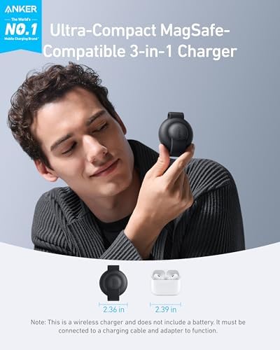 Anker MagSafe Compatible MagGo UFO 3-in-1 Charger, iPhone 17 Wireless Charging Station, 15W Qi2 Certified, Foldable Travel Charging Pad, for iPhone 17/16/15/14, AirPods, Apple Watch (Not a Power Bank)