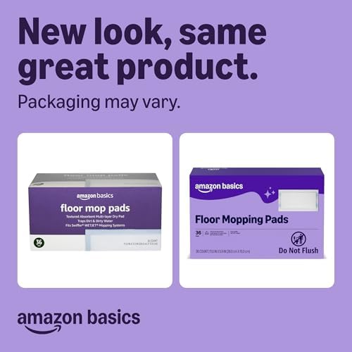 Amazon Basics Floor Cleaning Wet Mopping Pads, Super Absorbent, Fits Swiffer WetJet Mopping Systems, 36 Count, Packaging May Vary