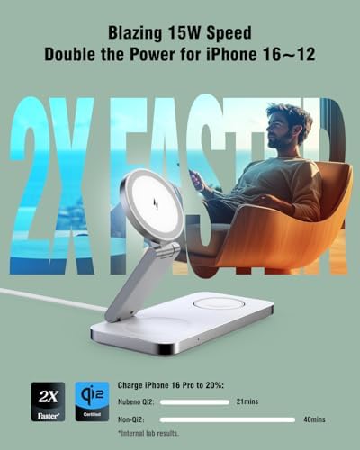 3-in-1 Foldable Wireless Charging Station,15W Qi2-Certified Wireless Charger for Magsafe iPhones,3 in 1 Magnetic Charger Stand for iPhone 16/15/14/13/12, Apple Watch & AirPods.(Wht)