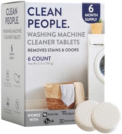 THE CLEAN PEOPLE Washing Machine Cleaner - Washer Machine Cleaner Tablets for Removing Odor, Grime & Scale Buildup - Front Load and Top Load Laundry Machine Cleaner - 6 Count
