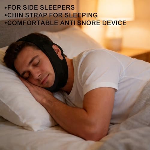 Anti Snoring Chin Strap for Sleeping – Adjustable, Breathable & Comfortable Snore Stopper Device for Men & Women – Effective Mouth Tape Alternative for Better Sleep & Apnea Relief (Black)