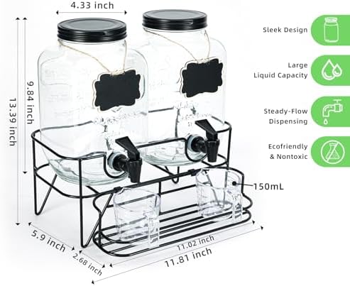 Roetell 2 Sets 1 Gallon Laundry Detergent Dispenser with Stand, Measuring Cup, Glass Laundry Detergent Containr for Laundry Room Organization
