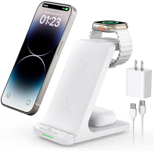 Wireless Charging Station, 3 in 1 Fast Wireless Charger Stand for Multiple Devices Apple Watch Ultra Series 11 10 9 8 7 6 SE 5 4 3 2, iPhone 17 16 15 14 13 12 11 Pro Max/Plus/Air/X/XS/XR/SE, Airpods