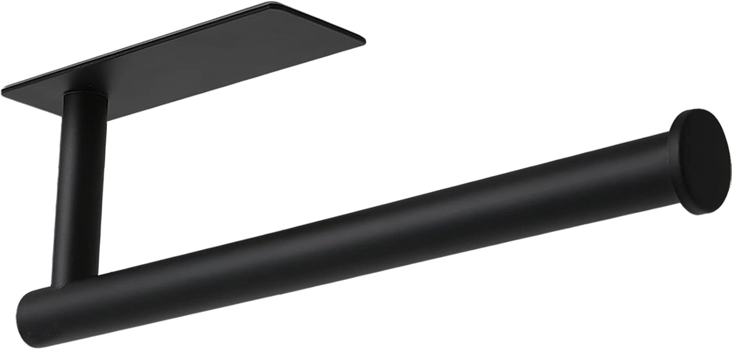 theaoo Paper Towel Holder - Under Cabinet Paper Towel Holder for Kitchen, Adhesive Paper Towel Roll Rack for Bathroom Towel, Wall Mounted Matte Black Paper Towel Rack, SUS304 Stainless Steel(1, Black)
