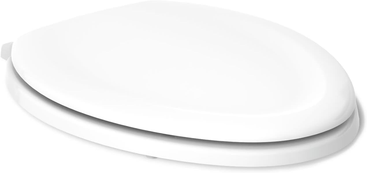 KOHLER Stonewood Quiet-Close, Elongated Toilet Seat Soft Close, Durable Wood, Easy Installation, Universal Fit, Home Essentials, White Finish, K-20466-0
