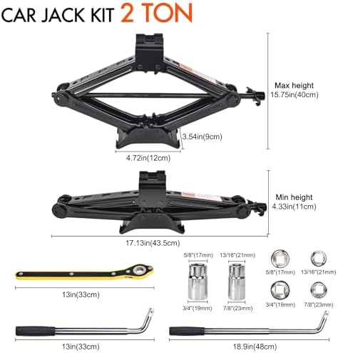 Scissor Car Jack 2 Ton (4409 lbs) Tire Changing Kit with Lug Wrench - Emergency Kit for Car, SUV, MPV