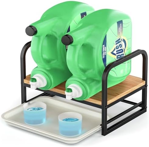 Laundry Detergent Holder Stand, Liquid Detergent Dispenser Shelf Organizer with Cleanable Drip Tray, Liquid Holder Stand Catcher for Laundry Room Organization and Storage (Flat-Black)