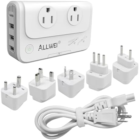 ALLWEI International Travel Adapter 220V to 110V Power Voltage Converter for Hair Straightener/Curling Iron, Universal Power Plug Adapter UK, US, AU, EU, IT, India (White)