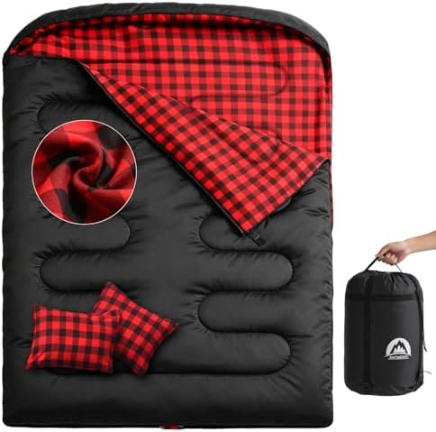 Swtmerry Double Sleeping Bag for Adults with 2 Pillows, Big&Tall XL Queen Size Sleeping Bag for 2 Person, Waterproof 2 Person Sleeping Bags for 3 Seasons,Cold Weather&Warm,Camping,Hiking & Backpacking